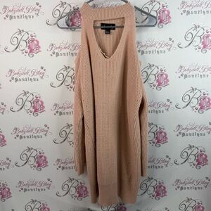 Urban Heritage sweater knit tan open cold shoulders Blush V-Neck Sweater